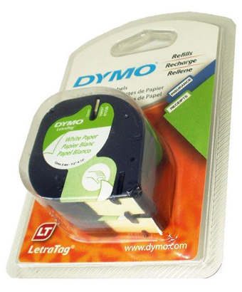 DYMO, CONSUMABLES, TWIN PACK LABEL TAPES FOR USE IN LETRATAG, WHITE MATTE PAPER 1/2